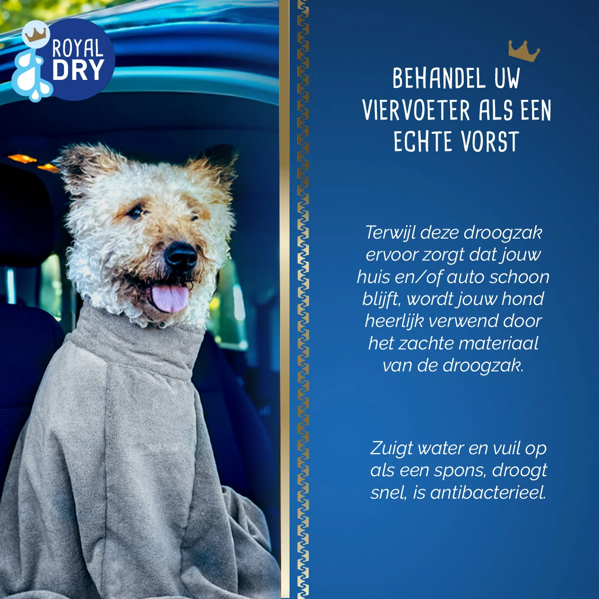 Sac séchant pour chien en microfibre XS, longueur de dos de 30 cm – Royal Dry Doggy Bag – Image 6
