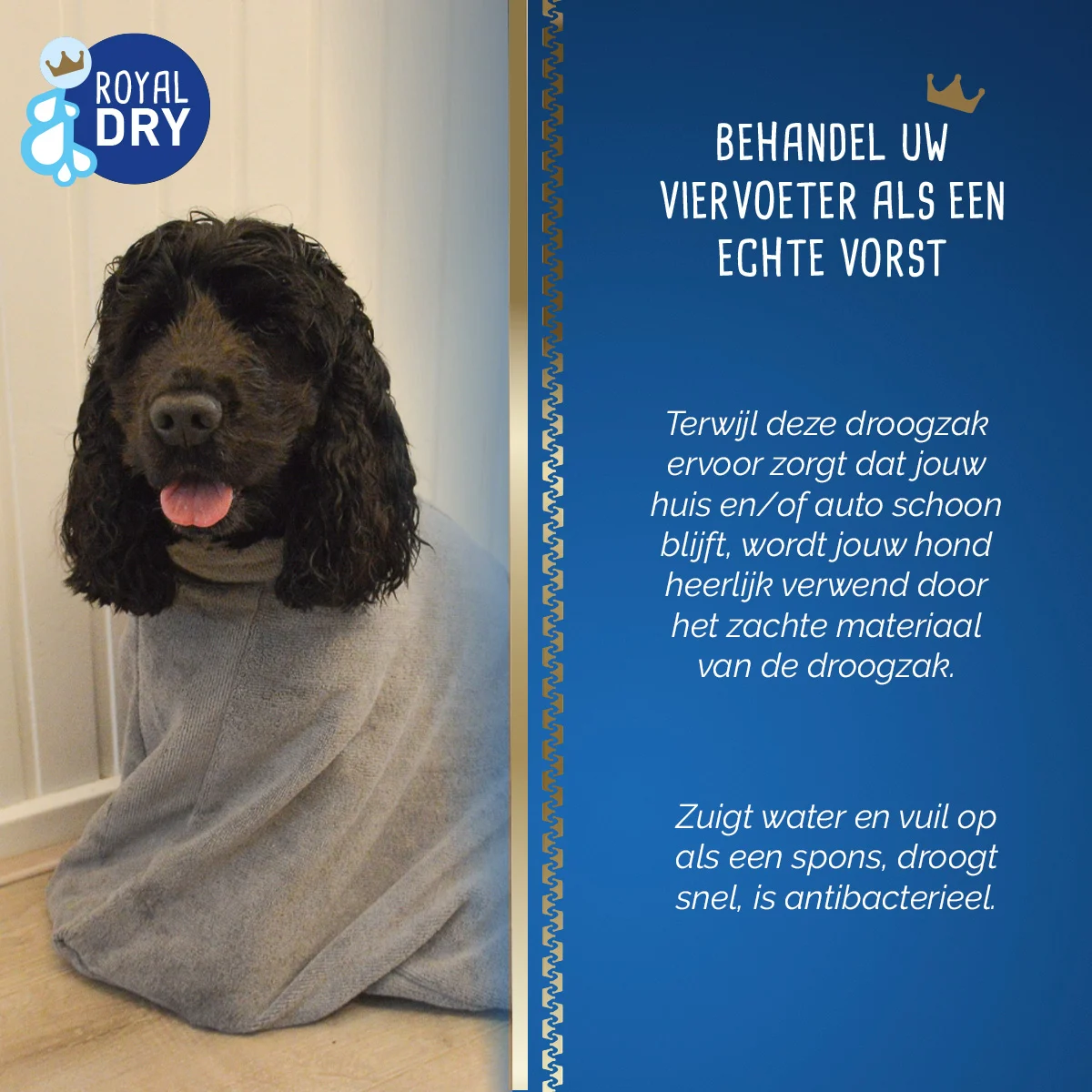 Sac de séchage pour chien en microfibre S, longueur de dos 40 cm – Royal Dry Doggy Bag – Image 6
