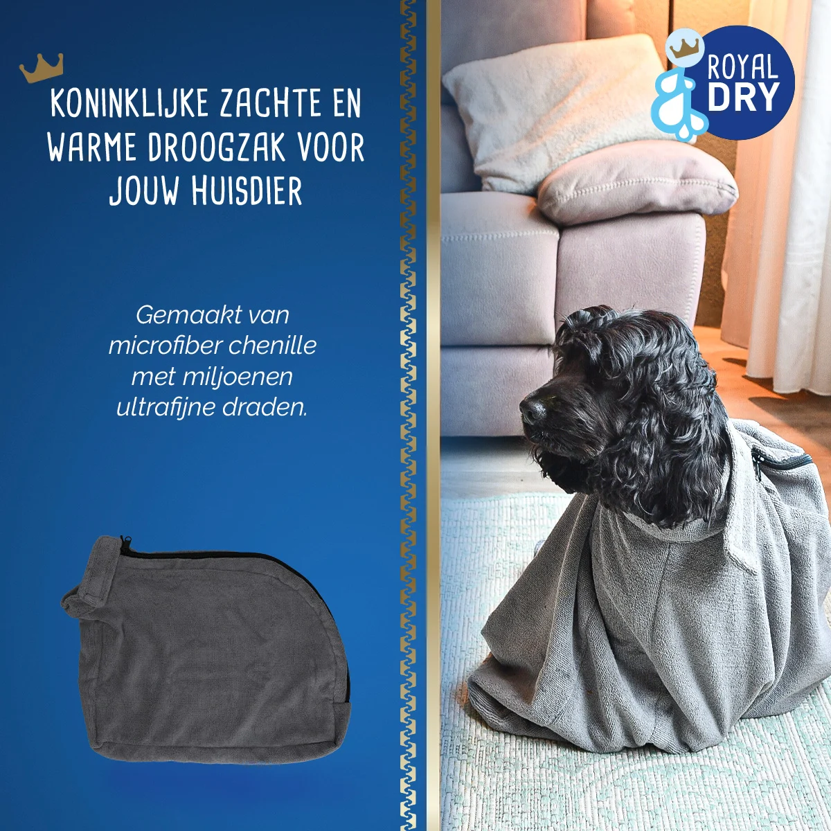 Sac séchant pour chien en microfibre M, longueur de dos 60 cm – Royal Dry Doggy Bag – Image 5