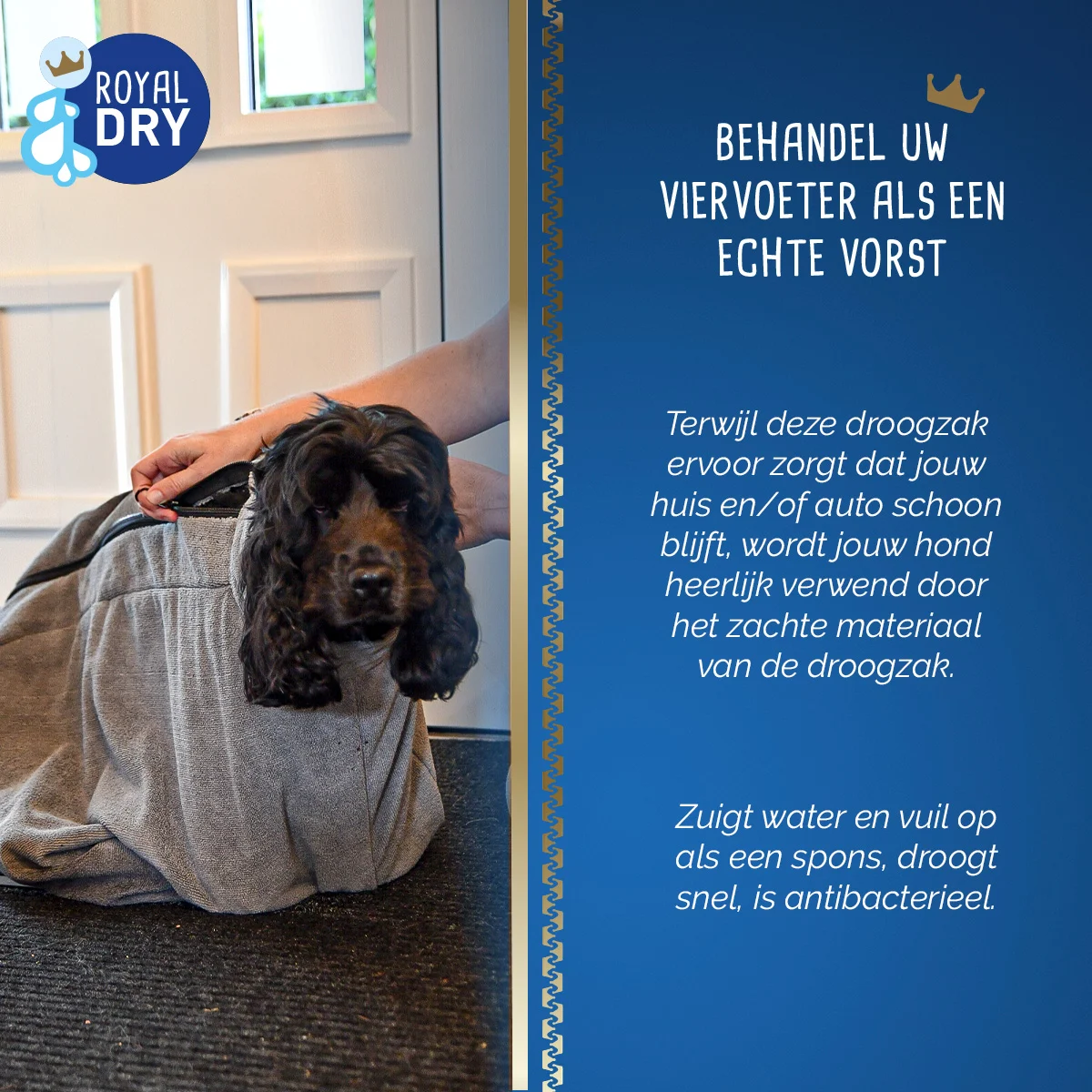 Sac séchant pour chien en microfibre M, longueur de dos 60 cm – Royal Dry Doggy Bag – Image 6