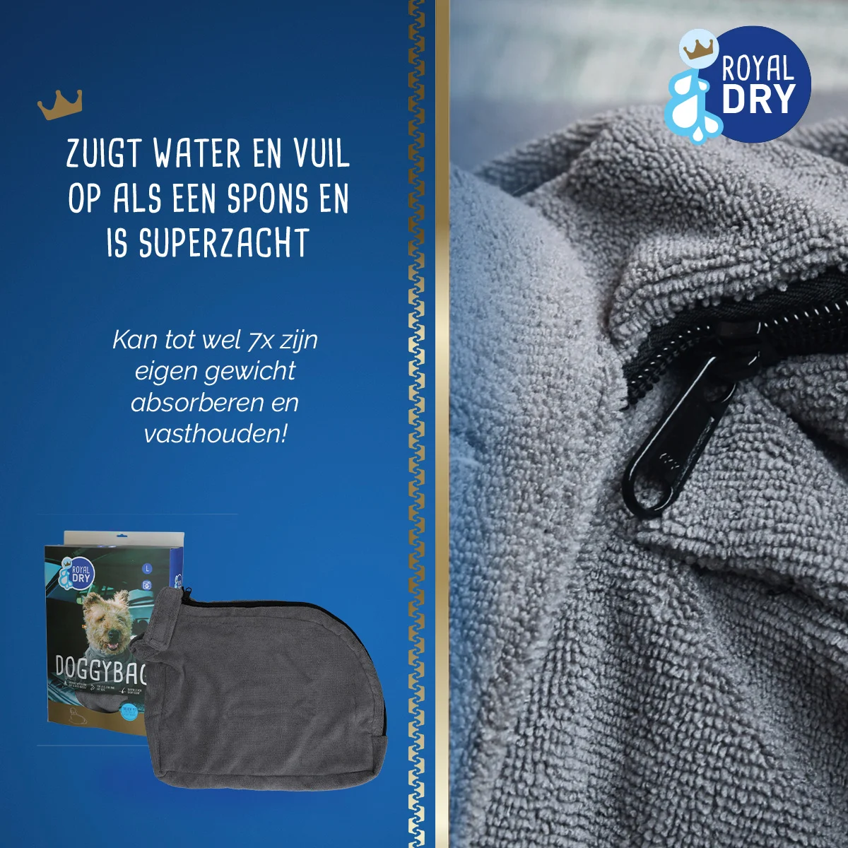 Sac séchant pour chien en microfibre L, longueur de dos 75 cm – Royal Dry Doggy Bag – Image 4