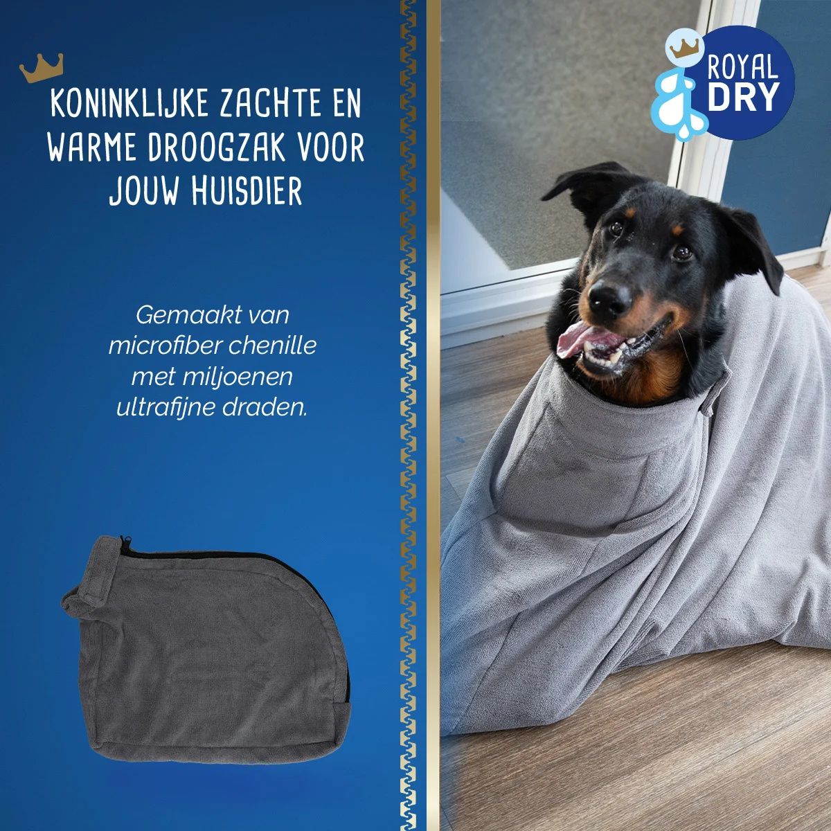 Sac séchant pour chien en microfibre L, longueur de dos 75 cm – Royal Dry Doggy Bag – Image 5