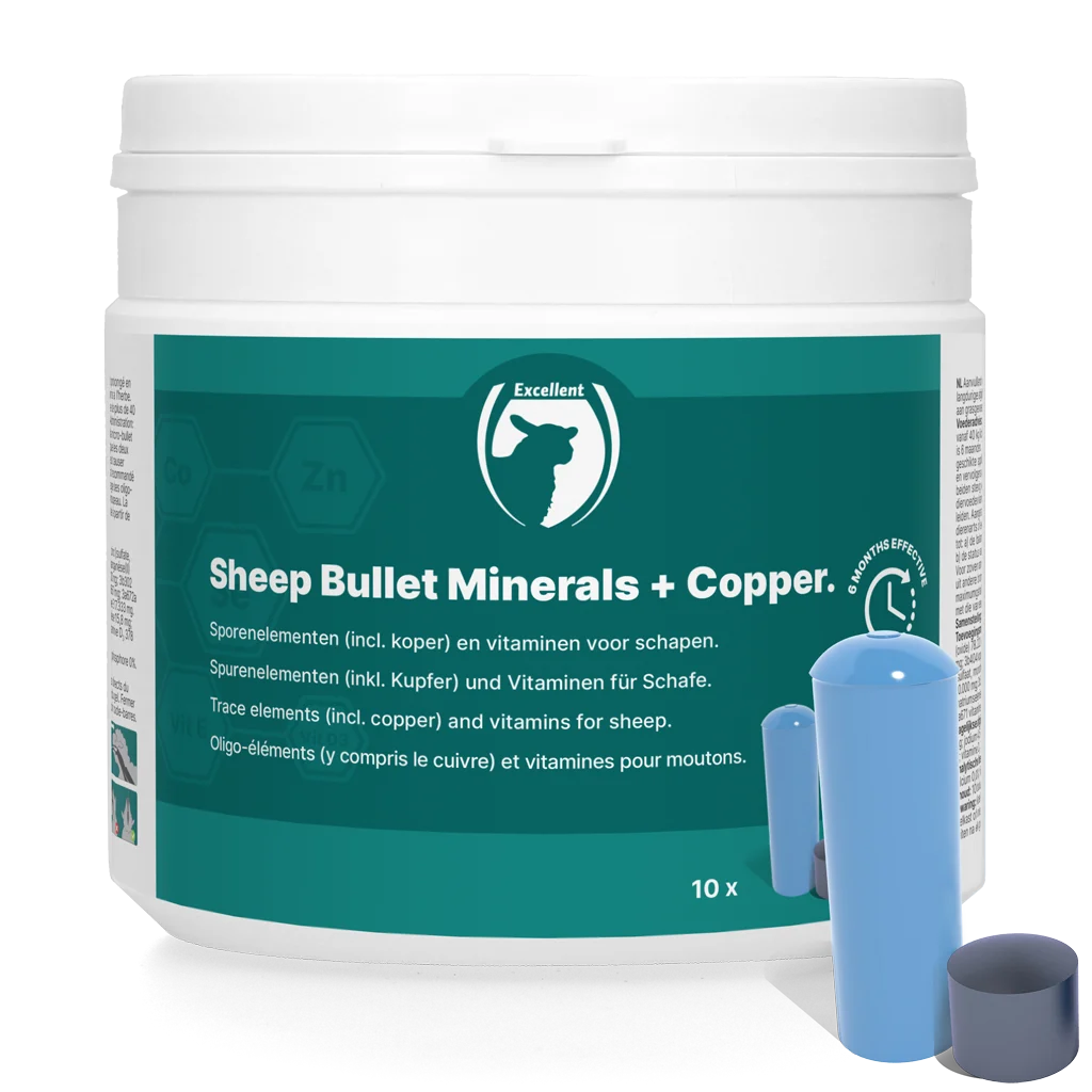 SHEE08010.png Bolus pour moutons au cuivre, 10 bolus et 10 microballes – Excellent Sheep Bullet Minerals + Koper – Image 1