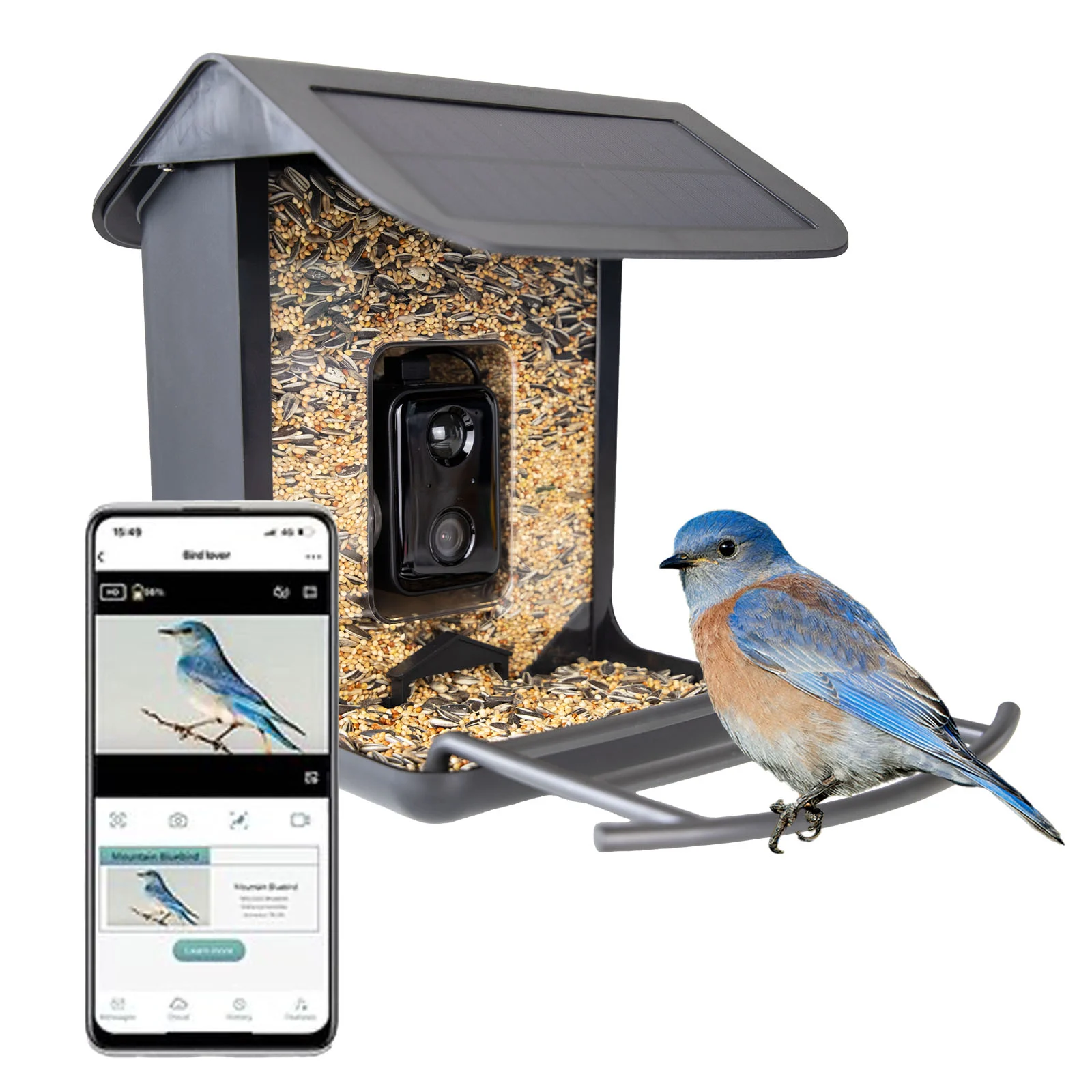 SMART0020_01.jpg Mangeoire avec caméra et panneau solaire, 1,5 l – Hofman Animal Care AI Bird Feeder – Image 1