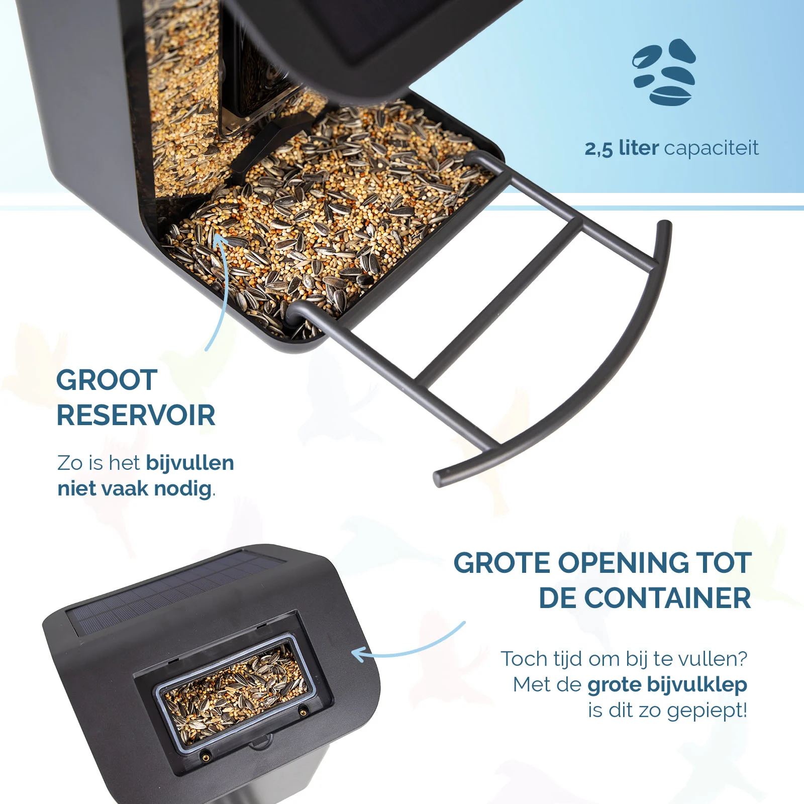 Mangeoire avec caméra et panneau solaire, 1,5 l – Hofman Animal Care AI Bird Feeder – Image 4