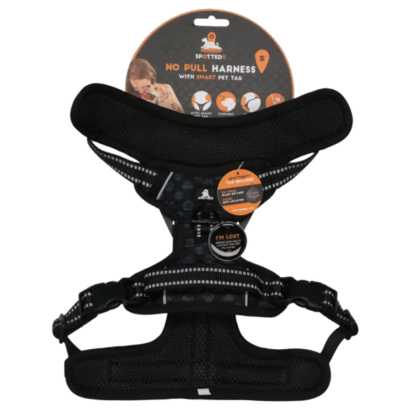 Harnais anti traction pour chien avec poignée et médaille d’identification, gris foncé S – Spotted! Pro No Pull