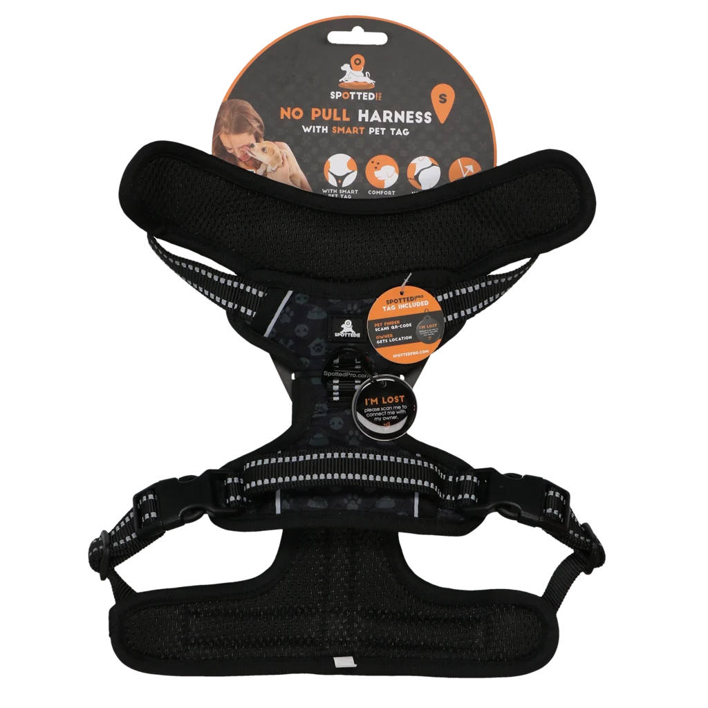 Harnais anti traction pour chien avec poignée et médaille d’identification, gris foncé S – Spotted! Pro No Pull – Image 1