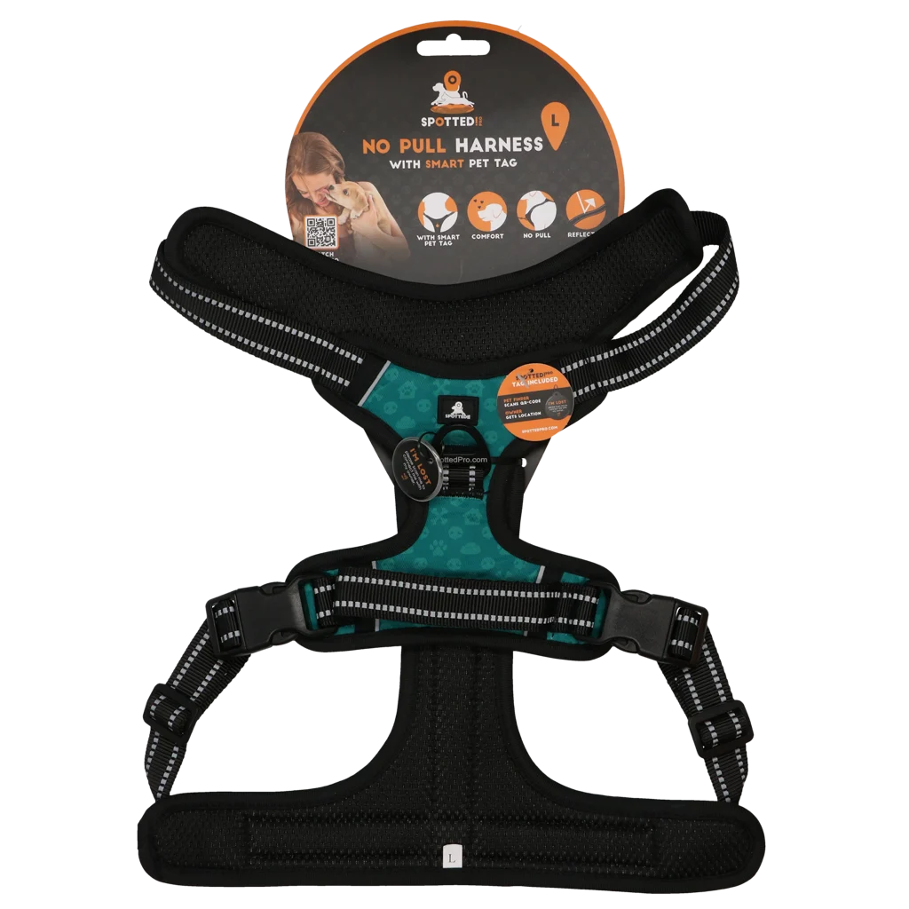 Harnais anti traction pour chien avec poignée, vert L – Spotted! Pro No Pull – Image 1