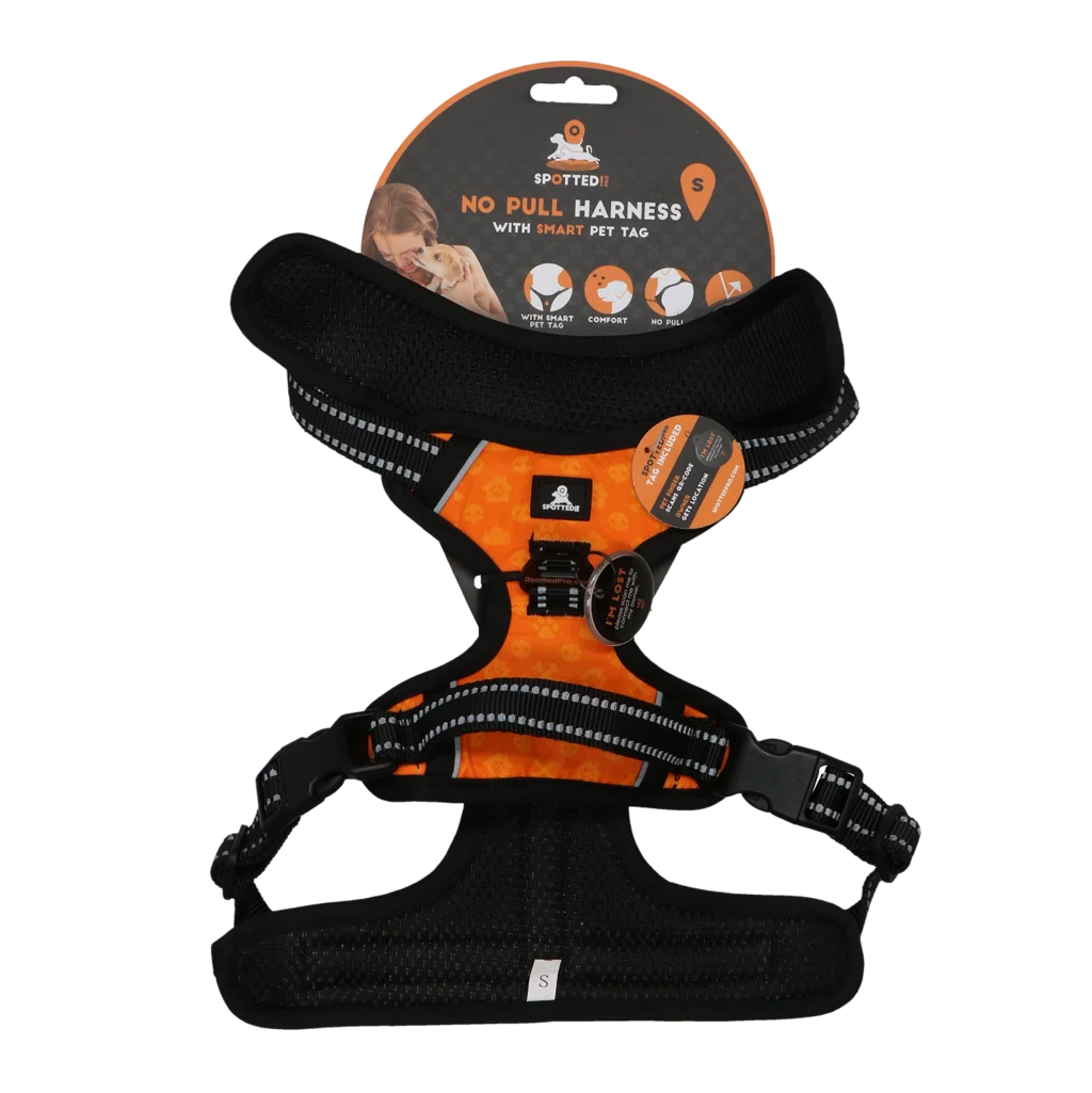 Harnais anti traction pour chien avec poignée, orange S – Spotted! Pro No Pull – Image 1