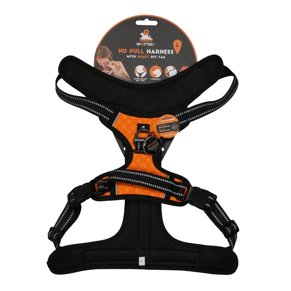 Harnais anti traction pour chien avec poignée, orange L – Spotted! Pro No Pull – Image 1
