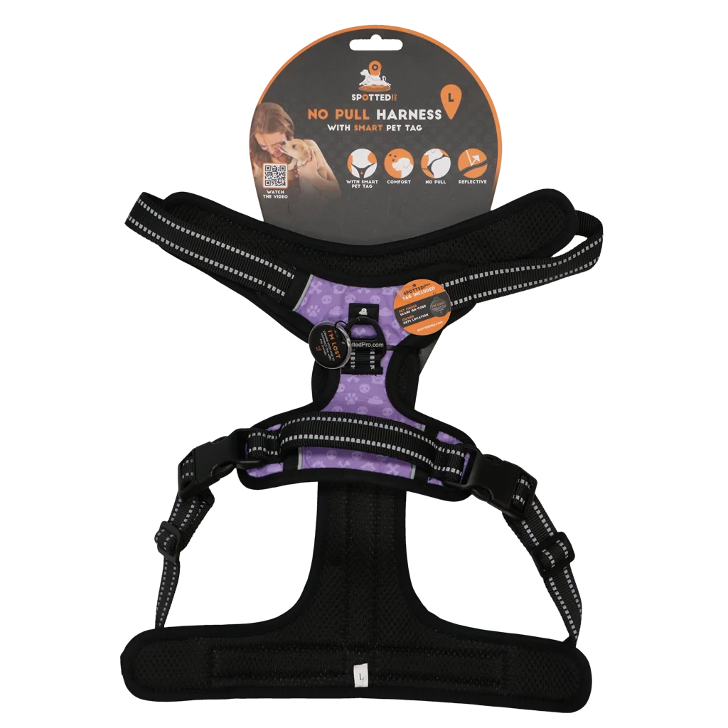 Harnais anti traction pour chien avec poignée, violet, L – Spotted! Pro No Pull – Image 1