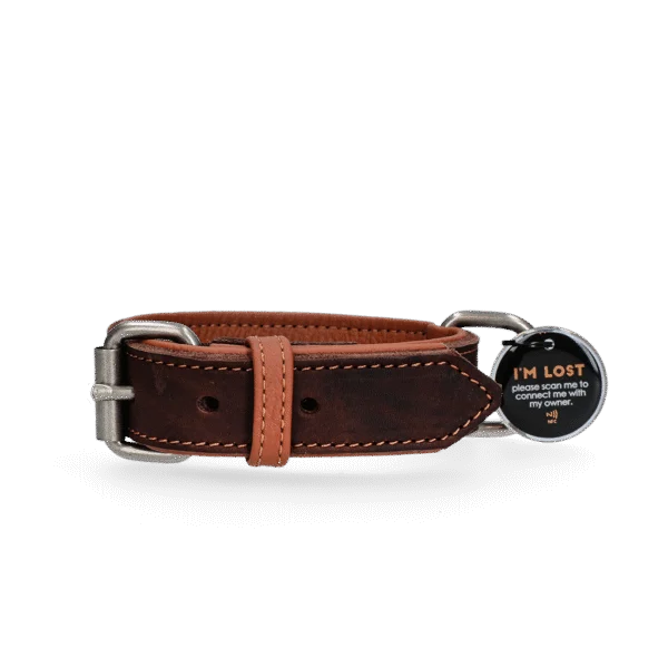 Collier pour chien en cuir avec médaille numérique, 50 cm, marron – Spotted! Pro