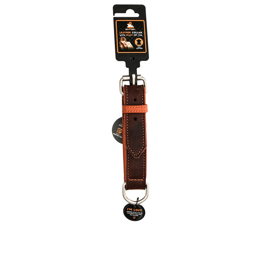 Collier pour chien en cuir avec médaille numérique, 50 cm, marron – Spotted! Pro – Image 3