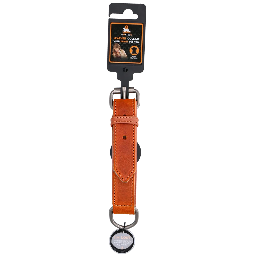 Collier pour chien en cuir avec médaille numérique, 60 cm, cognac – Spotted! Pro – Image 4