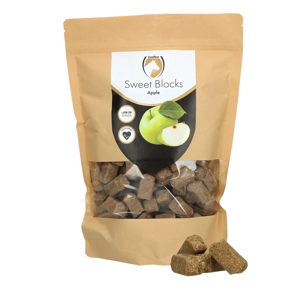Friandises pour chevaux à la pomme, pauvres en sucre, 1 kg – Excellent Horse Sweet Blocks – Image 1