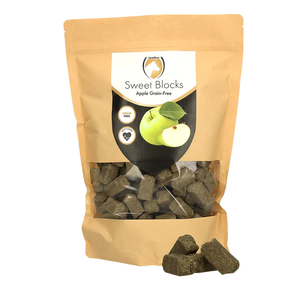 Friandises pour chevaux à la pomme, sans céréales, 1 kg – Excellent Horse Sweet Blocks Grain-Free – Image 1