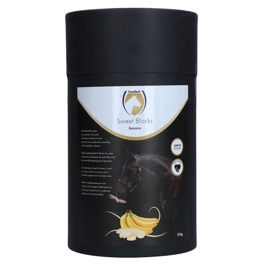 SWEE003.png Friandises pour chevaux à la banane, pauvres en sucre, 3 kg – Excellent Horse Sweet Blocks – Image 1