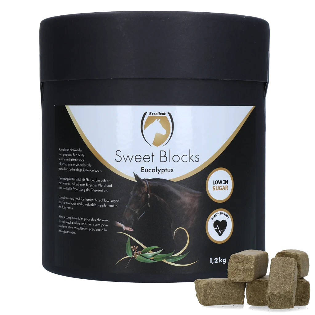 SWEE004AD.png Friandises pour chevaux à l’eucalyptus, faible teneur en sucre, 1,2 kg – Excellent Horse Sweet Blocks – Image 1