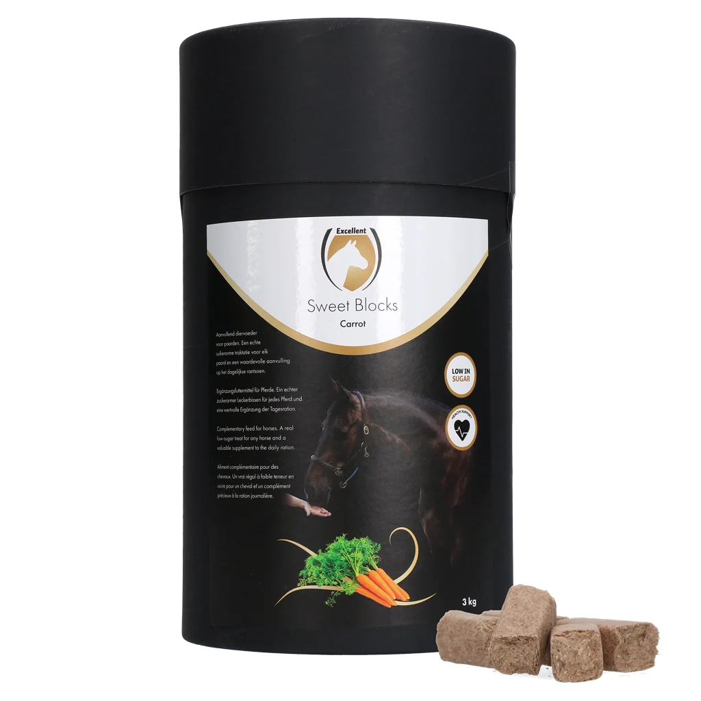 SWEE005.png Friandises pour chevaux à la carotte, pauvres en sucre, 3 kg – Excellent Horse Sweet Blocks – Image 1