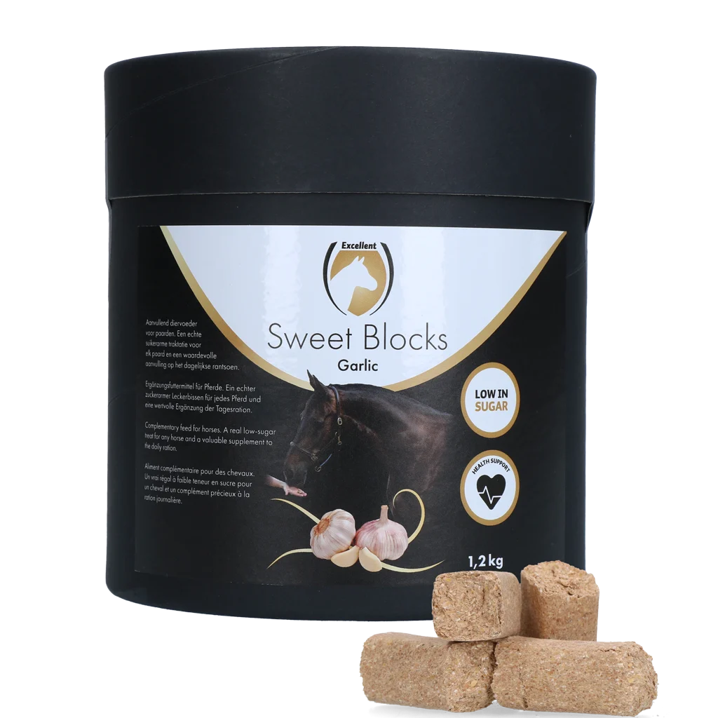 Friandises pour chevaux à l’ail, pauvres en sucre, 1,2 kg – Excellent Horse Sweet Blocks – Image 1