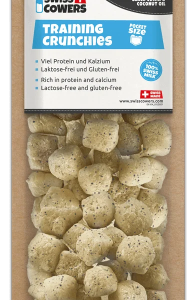 Friandises d’éducation au fromage pour chiens avec cumin noir et huile de coco, 30 récompenses – SwissCowers Cheese Crunchies Training Anti-Parasite