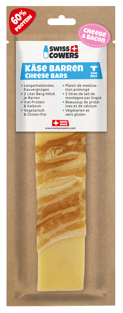Bâton de fromage pour chiens au bacon, sans lactose – SwissCowers Cheese Bars Bacon L