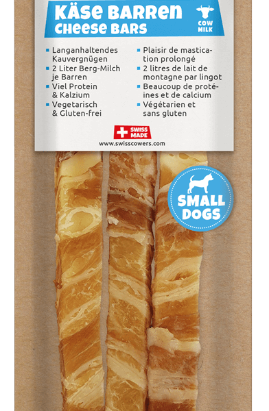 Bâtonnet de fromage pour chiens au bacon, sans lactose – SwissCowers Cheese Bars Bacon S
