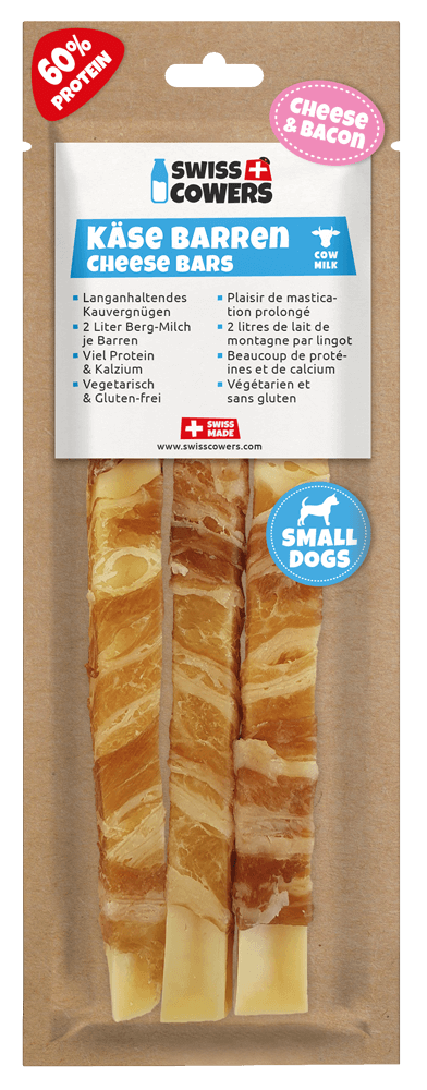 Bâtonnet de fromage pour chiens au bacon, sans lactose – SwissCowers Cheese Bars Bacon S