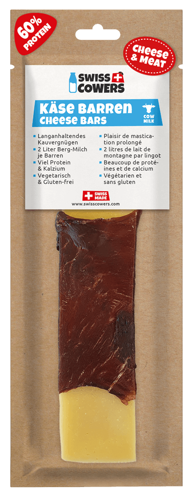 Bâtonnet de fromage pour chiens au bœuf, sans lactose – SwissCowers Cheese Bars Black Angus L