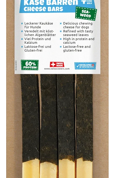 Bâtonnet à mâcher au fromage pour chiens aux algues, sans lactose – SwissCowers Cheese Bars Seaweed S