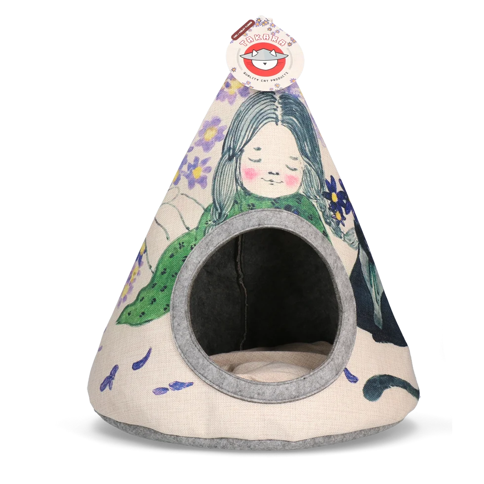 Tente tipi pour chat avec coussin, 42 x 56 cm – Takara Tipi Violet Flower – Image 1