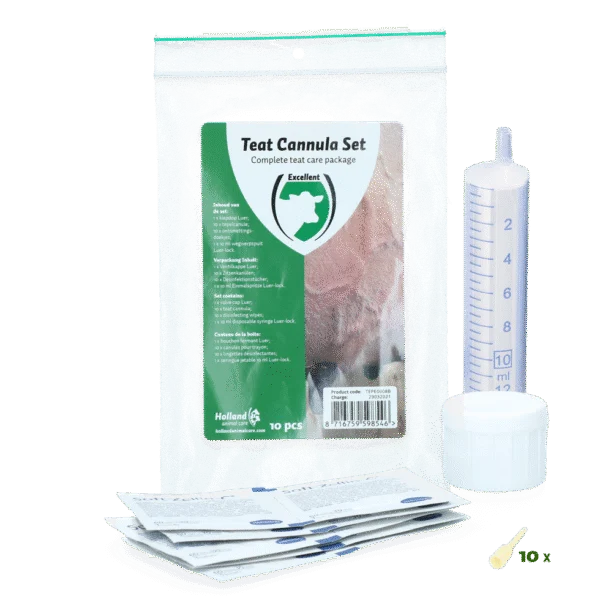 Set de canules pour trayons avec 10 canules et 10 lingettes désinfectantes