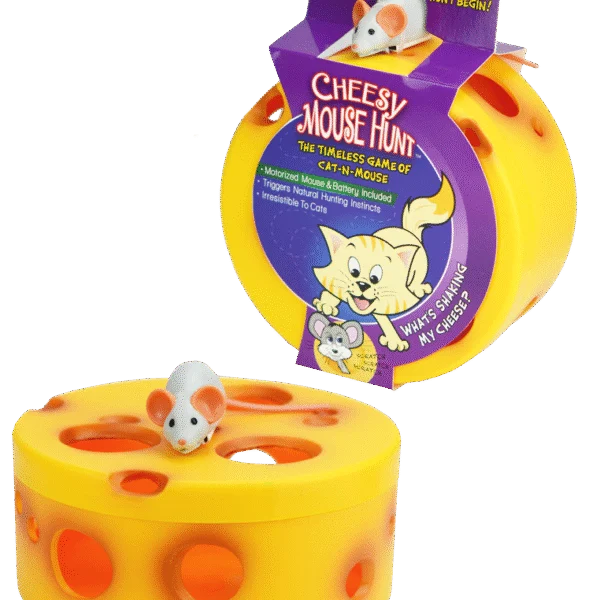 Jouet interactif pour chat avec souris robot dans un morceau de fromage – VisionSmart Cheesy Mouse Hunt