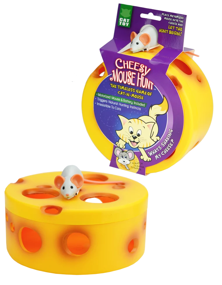 Jouet interactif pour chat avec souris robot dans un morceau de fromage – VisionSmart Cheesy Mouse Hunt – Image 1