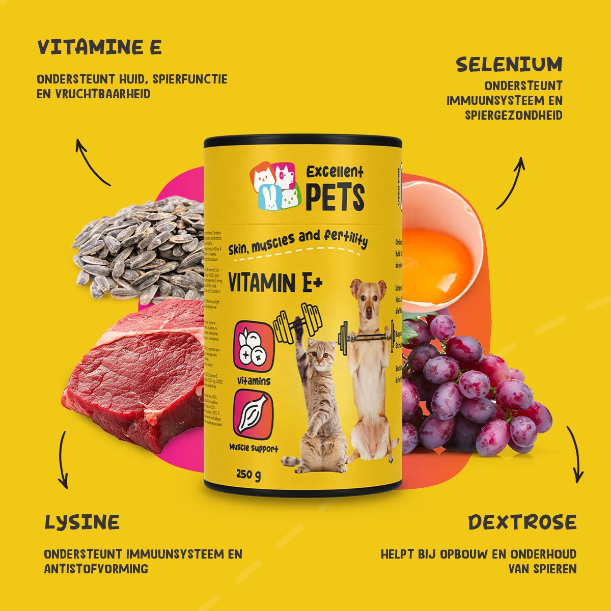 Poudre complémentaire pour chiens et chats avec vitamine E et sélénium, 250 g – Excellent Pets Vitamin E+ – Image 5