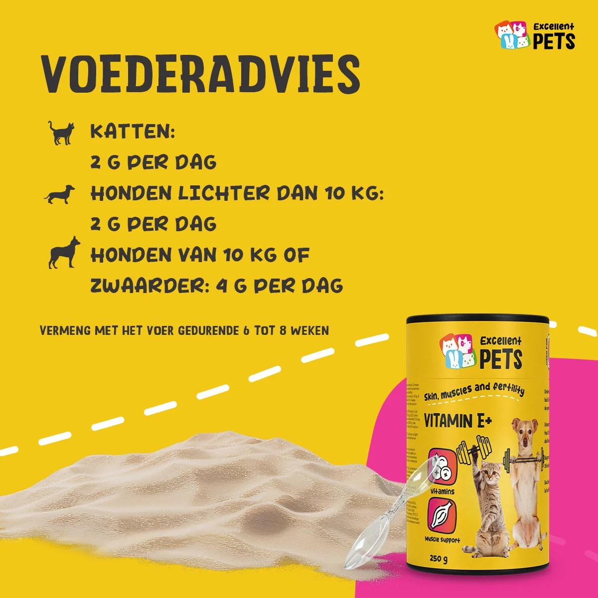 Poudre complémentaire pour chiens et chats avec vitamine E et sélénium, 250 g – Excellent Pets Vitamin E+ – Image 2