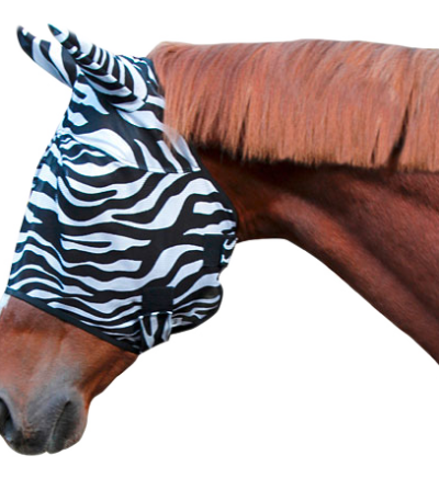 Masque pour chevaux contre les mouches avec protection des oreilles, motif zèbre, taille Cob