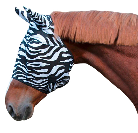 Masque anti mouches pour chevaux avec protections d’oreilles, zèbre Poney – Image 1