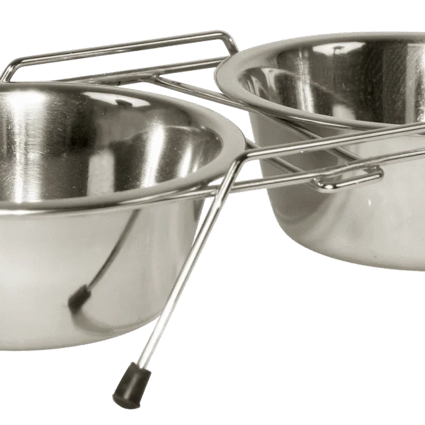 Double gamelle en inox avec support, 2 x 450 ml