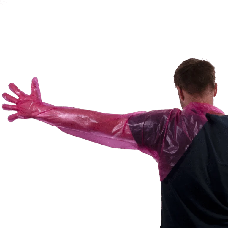 Gant à usage unique avec protection des épaules, rose, 90 cm, 50 pièces – Hofman Animal Care, modèle épaules