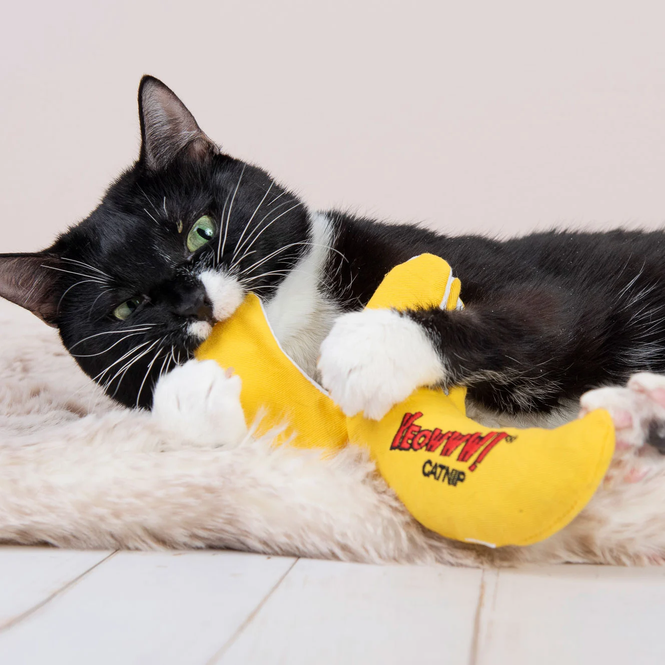 Banane à jouer pour chats, pelée et garnie d’herbe à chat, 18 cm – Yeowww! Chicata Banana Peeled – Image 3