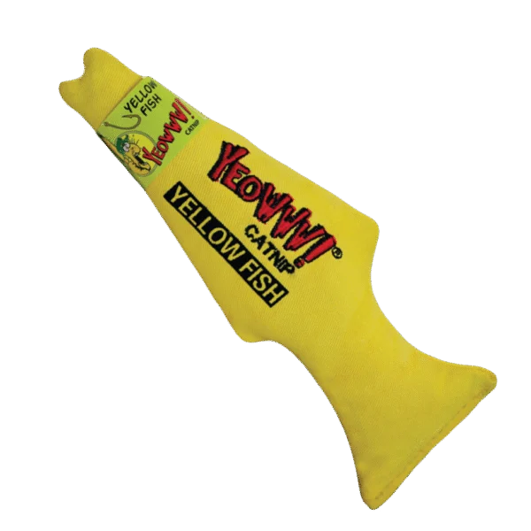 Jouet pour chat en forme de poisson à l’herbe à chat, jaune, 18 cm – Yeowww! Yellow Fish