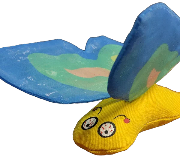 Papillon pour chat à l’herbe à chat et aux ailes crépitantes, 13 x 6 cm, bleu – Yeowww! Butterfly