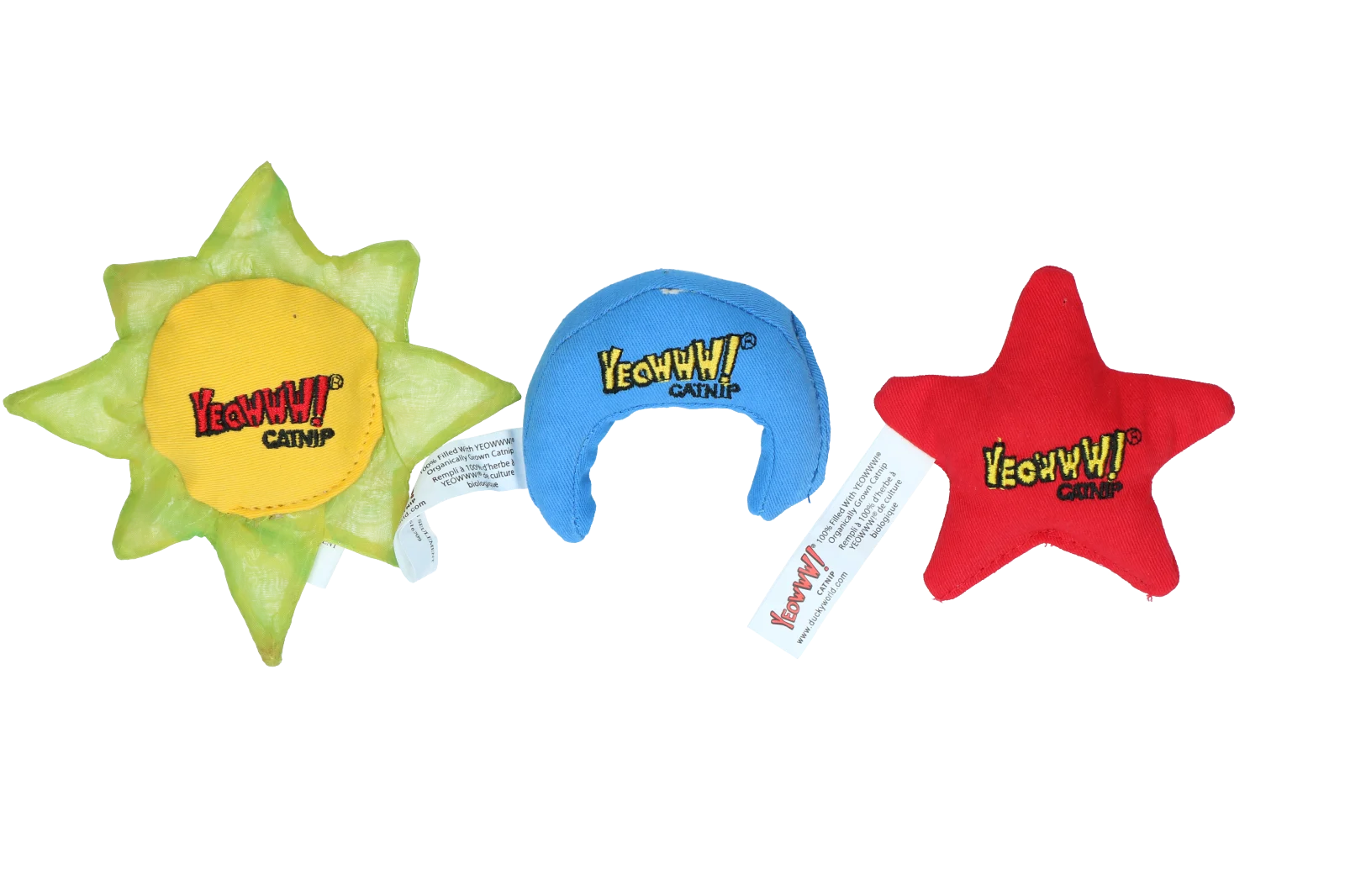YEOW0342.png Jouets pour chat Soleil, Lune et Étoiles avec herbe à chat, 3 pièces d’environ 8 à 10 cm – Yeowww! Sun Moon and Stars – Image 1