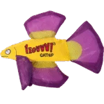 Poisson jouet pour chat avec herbe à chat et nageoires crépitantes, violet, 17 x 12 cm – Yeowww! Mo Betta Fish