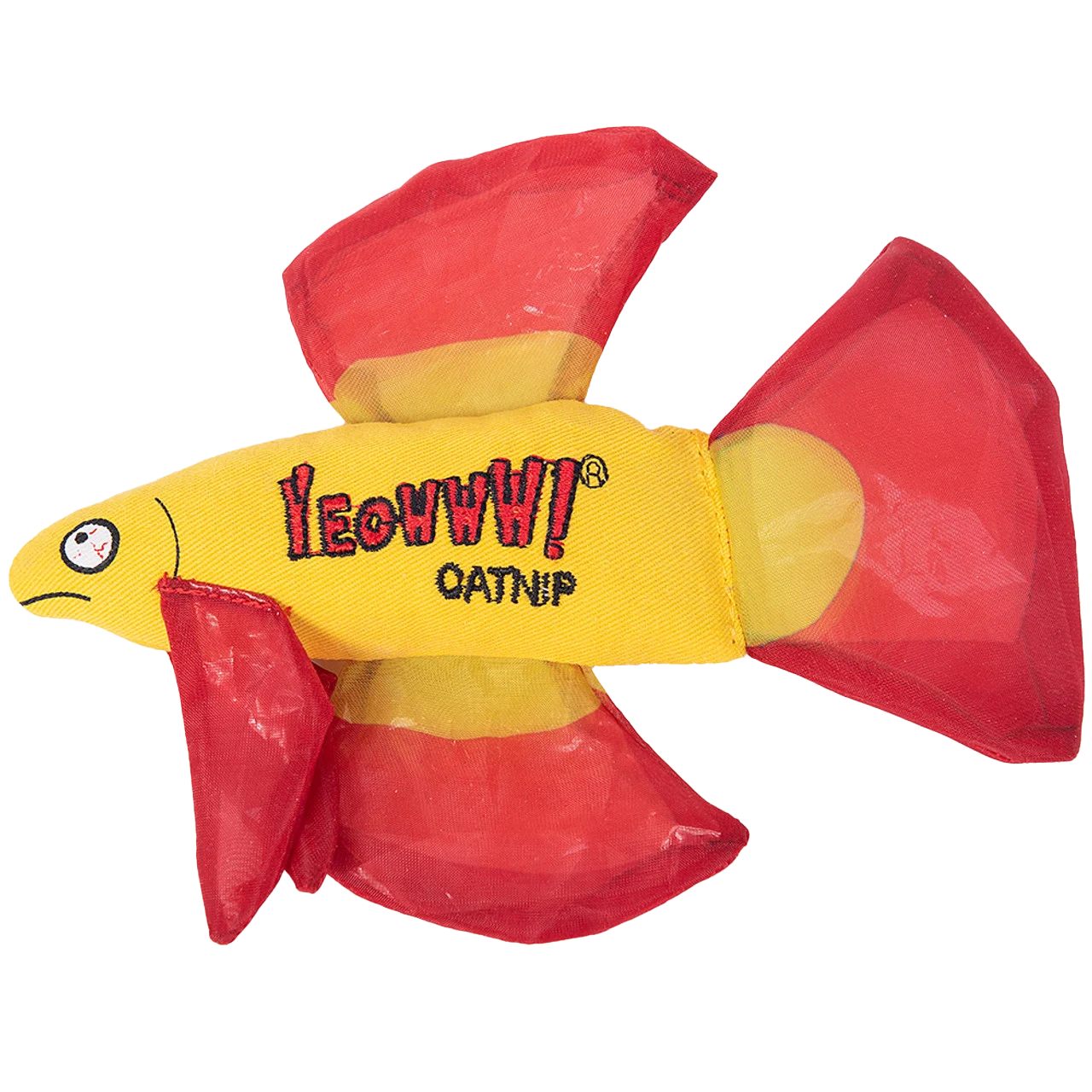 Poisson jouet pour chat avec herbe à chat et nageoires crépitantes, rouge, 17 x 12 cm – Yeowww! Mo Betta Fish – Image 1