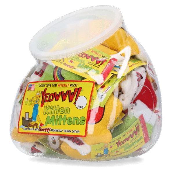 Petites moufles de jeu pour chat avec herbe à chat, 30 pièces en pot, 8 cm – Yeowww! Kitten Mittens