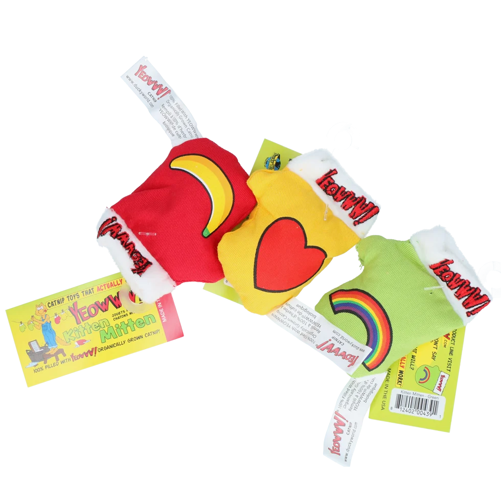 Petites moufles de jeu pour chat avec herbe à chat, 30 pièces en pot, 8 cm – Yeowww! Kitten Mittens – Image 2