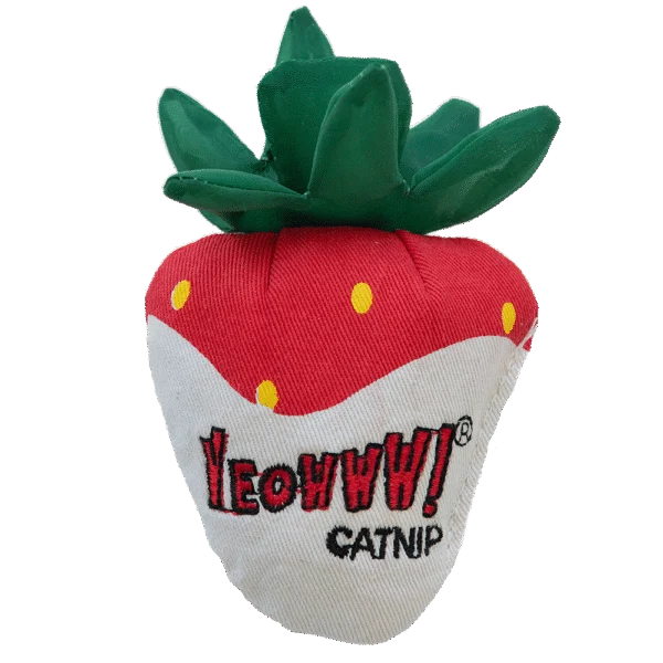 Jouet pour chat en forme de fraise à la cataire avec feuilles bruissantes – Yeowww! Strawberry White Chocolate