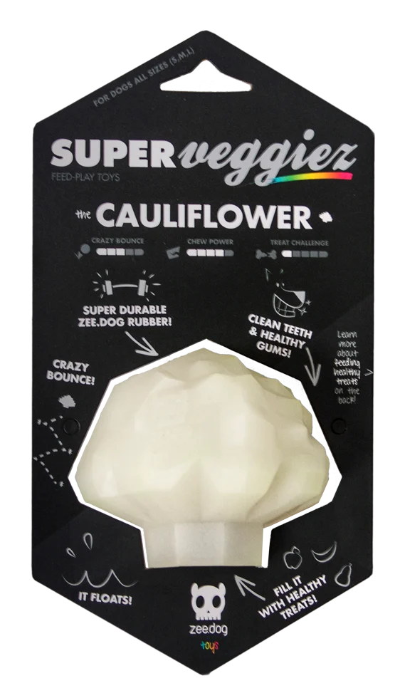 Jouet pour chien en TPR avec ouverture pour friandise, flottant – Zee.dog Super Veggiez The Cauliflower – Image 1